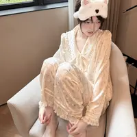 「美式田园妹」少女纯欲冰丝碎花系带长袖田园风睡衣春秋款家居服
