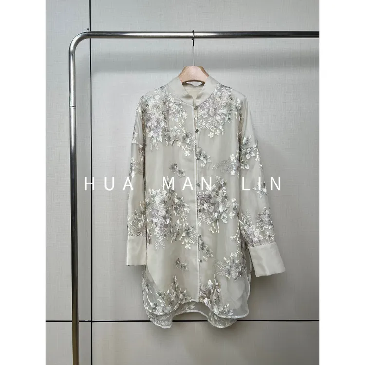 【花满林】立领正门襟重工刺绣欧根纱真丝桑蚕丝外套246110