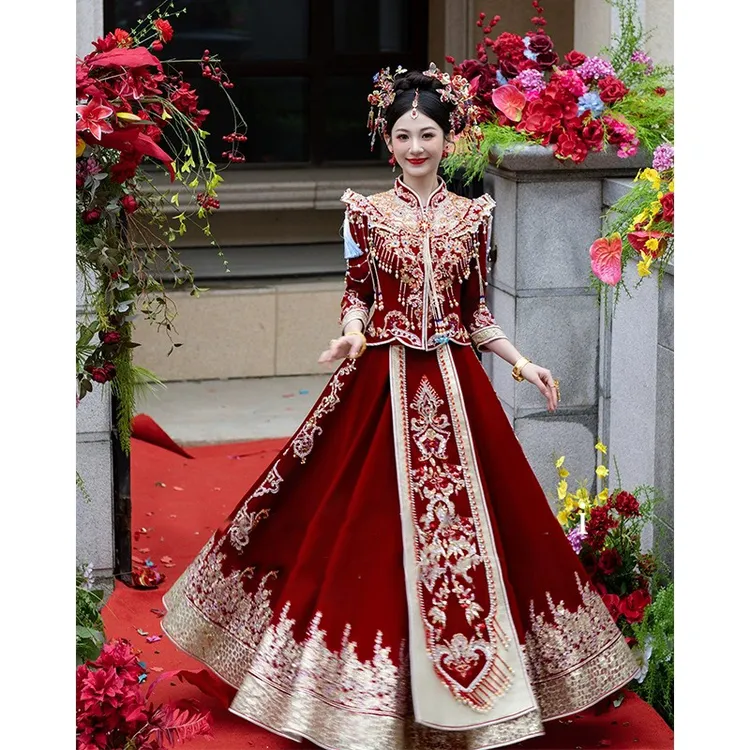 奢华丝绒秀禾服2025新款结婚纱中式新娘服敬酒服中国风出阁服礼服