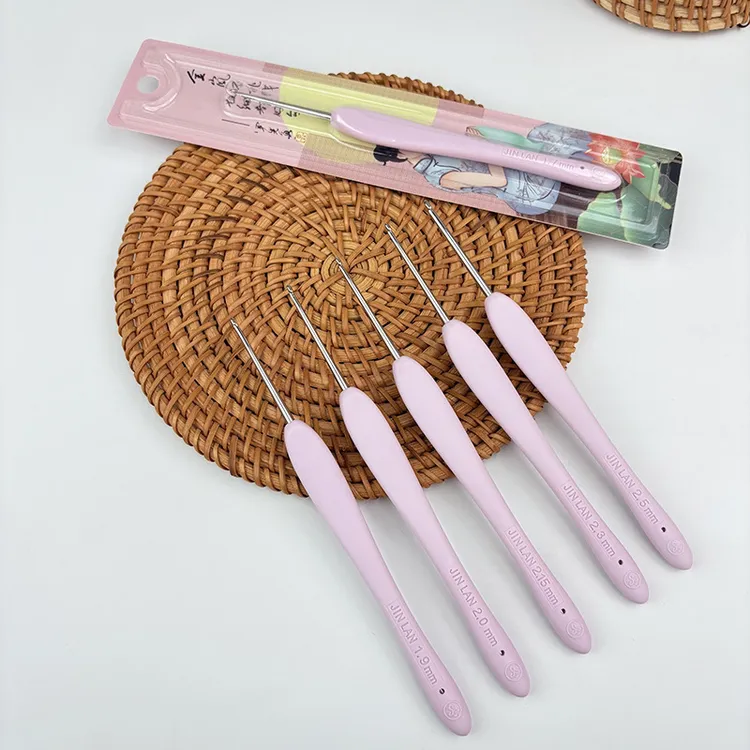 正品金岚树脂软柄粉紫色钩针diy手工编织毛线工具