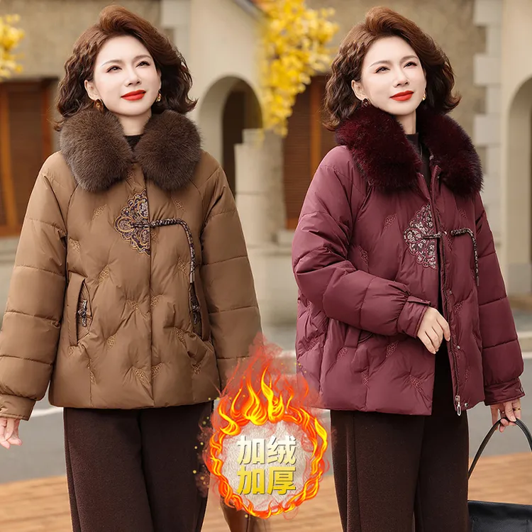 妈妈装加绒加厚棉服秋冬保暖棉袄冬季老人厚款衣服棉衣老人衣服