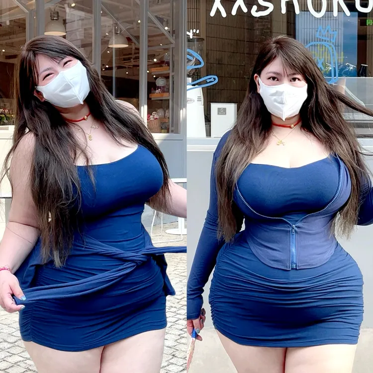 180的陈橙橙「轻氧腰臀比」大码纯欲修身吊带包臀连衣裙卫衣套装