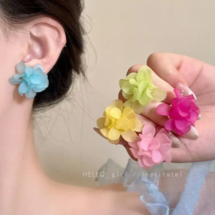 铜合金亚克力耳饰 小清新仙气花朵耳钉新款小众设计森系花瓣耳饰