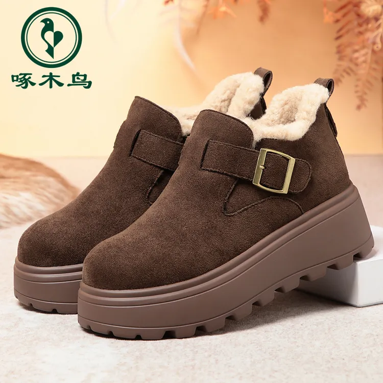 啄木鸟冬季新款勃肯靴加绒保暖厚底防滑雪地靴时尚百搭女棉靴