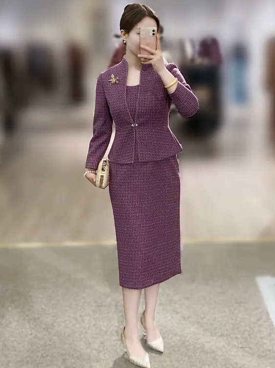 【三卿锦绣】棉羊毛混纺葡萄紫手工礼服