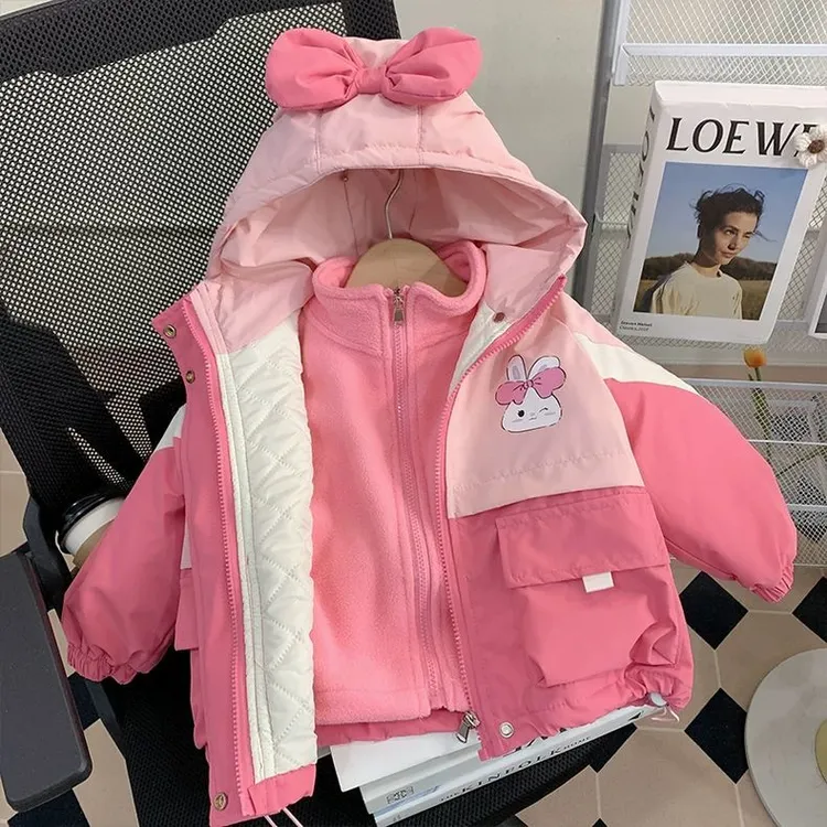 女童冲锋衣儿童夹棉外套秋冬装2025新款洋气保暖三合一可拆卸棉衣