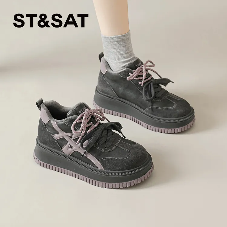 星期六高帮德训鞋女2025新款秋冬季加绒棉鞋复古厚底运动阿甘板鞋