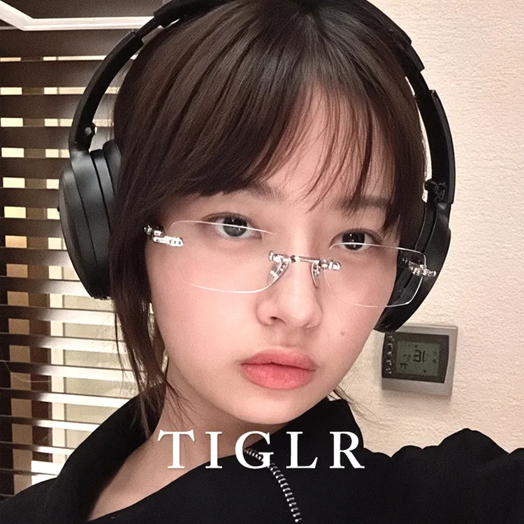 帝格勒素颜银色无框眼镜近视女平光可配度数高级感纯欲无边框镜架