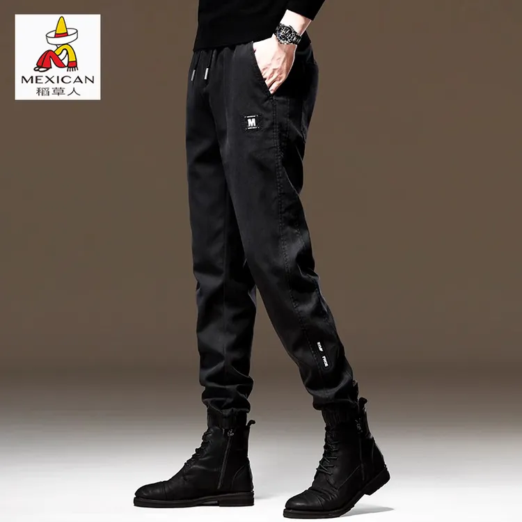 稻草人春秋新款休闲裤男士宽松束脚外穿运动百搭工装九分裤子男款