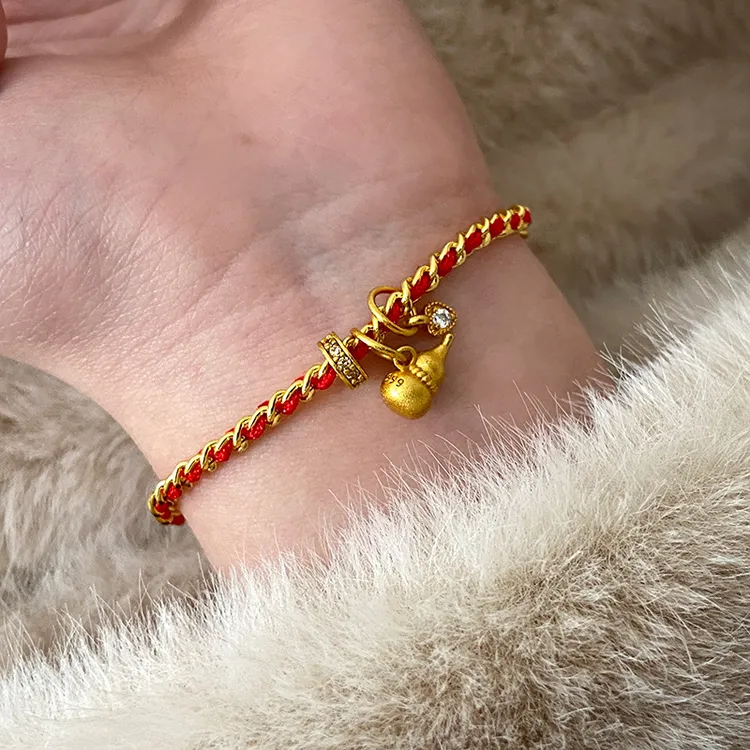 铜合金手链 新中式国潮本命年红绳编织手链福禄满满葫芦爱心手绳