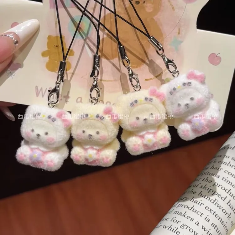 可爱植绒猫咪手机绳立体树脂钥匙链挂件手机挂饰包包情侣闺蜜礼物