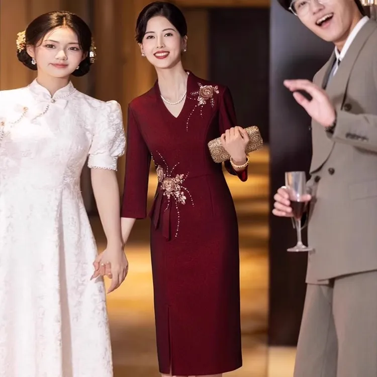 中式喜婆婆婚宴装秋季新款复古高端订婚礼裙结婚礼服日常可穿裙子