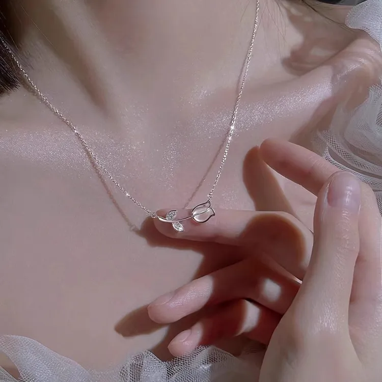 坠链均925银 郁金香项链女款轻奢锁骨链生日520礼物送女友情人节