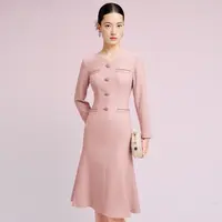 【晨粉专享价】羊毛软糯优雅纯色高级感洋气百搭长袖连衣裙女春季