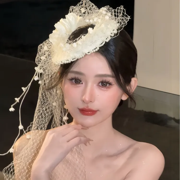 2026法式复古网纱铃兰花小礼帽名媛气质百搭婚纱礼服头饰HM675