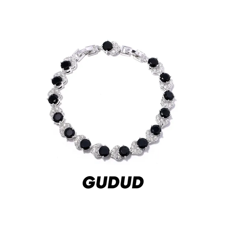 钛钢锆石手链 异形黑白网球手链男款欧美风男女小众时尚款手饰品