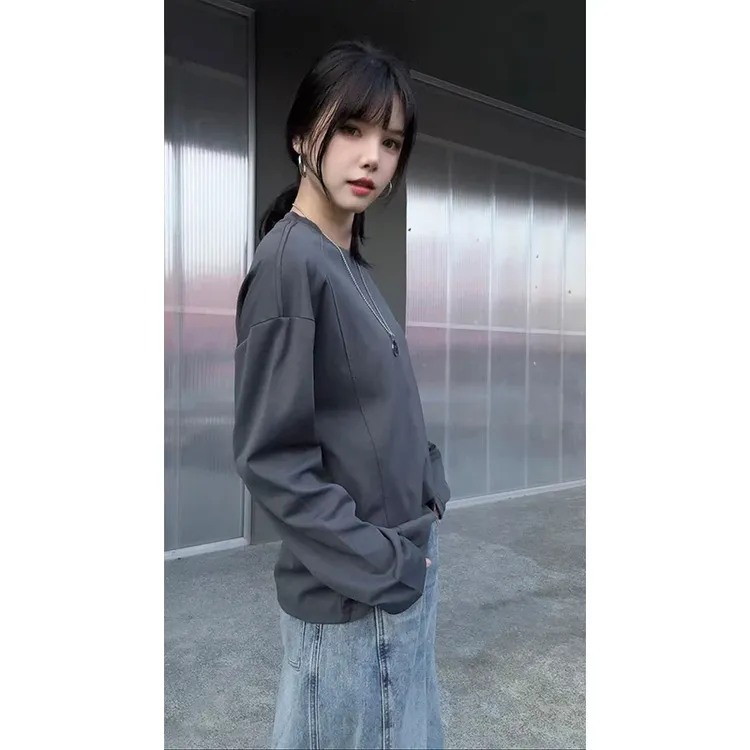 美式解构拼接长袖T恤男潮牌cleanfit百搭体恤新款白色休闲打底衫