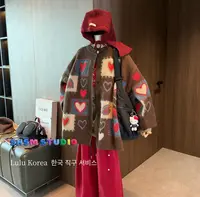 （趣味乐高）韩国代购含羊绒2025撞色百搭盖臀慵懒开衫外套毛衣2042