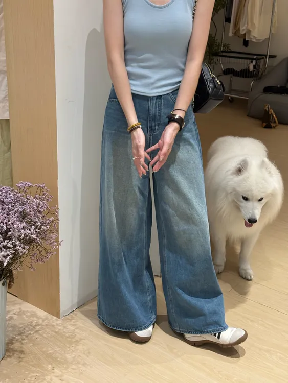 【长腿牛仔】初秋复古水洗高腰百搭宽松阔腿牛仔裤