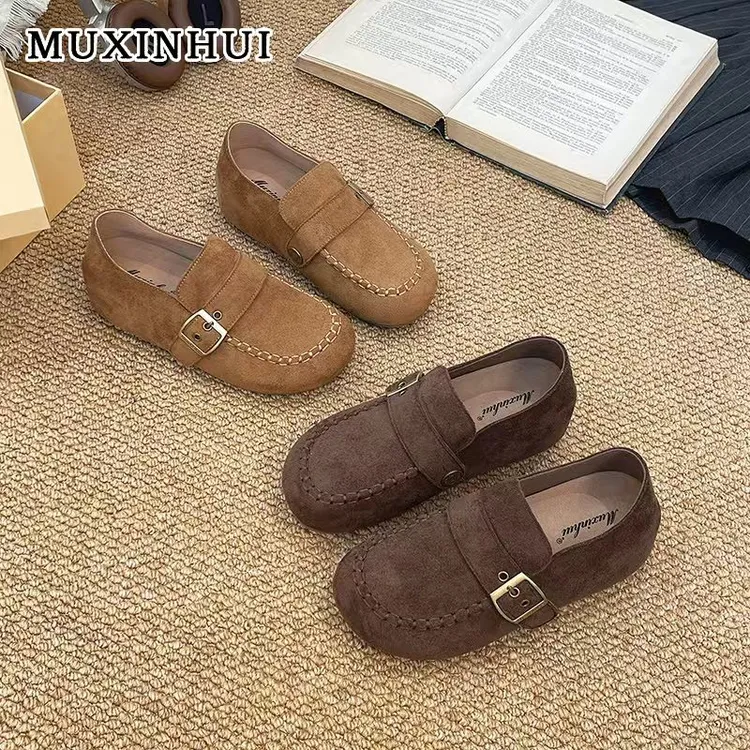 【品牌】磨砂平底勃肯鞋女2025秋季新百搭休闲鞋一脚蹬懒人鞋858-1
