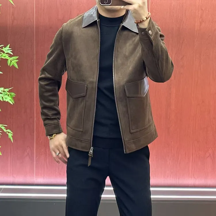 【50572】男士欧货拼皮款肌皮绒夹克外套.酷