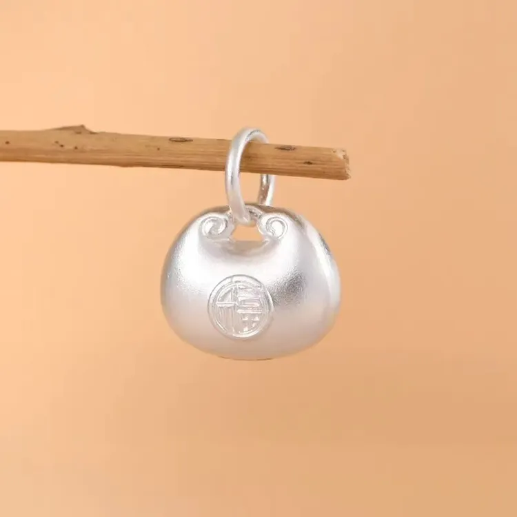 吊坠足银 足银999小胖福实心吊坠挂件双面磨砂挂坠时尚银饰素款