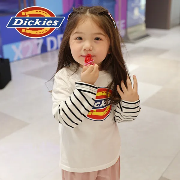 Dickies童装百搭新款字母T恤春秋男女童撞色套头圆领宝宝长袖