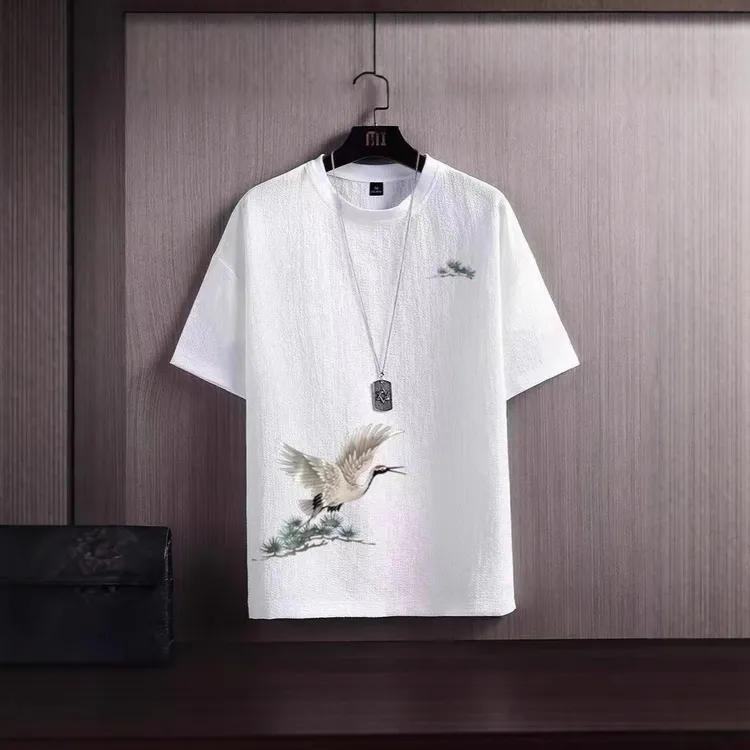 2025新款大码圆领半袖体恤冰丝短袖男士 夏季薄款T恤国潮宽松