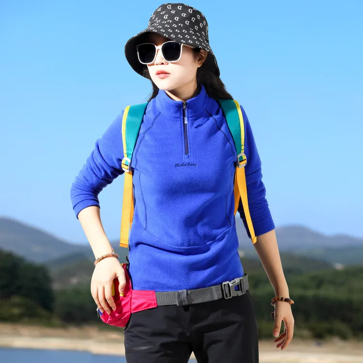 户外抓绒衣女上衣长袖t恤修身显瘦摇粒绒打底衫加厚防寒保暖透气