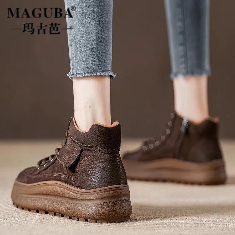 玛古芭复古马丁靴女秋冬款平底耐磨防滑显瘦女靴休闲百搭时尚靴子