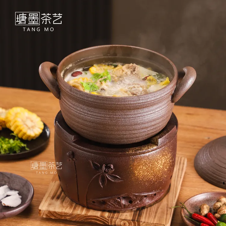 老式陶土砂锅无釉围炉炖锅家用燃气灶煲汤大号锅荷手工炭火煮茶炉