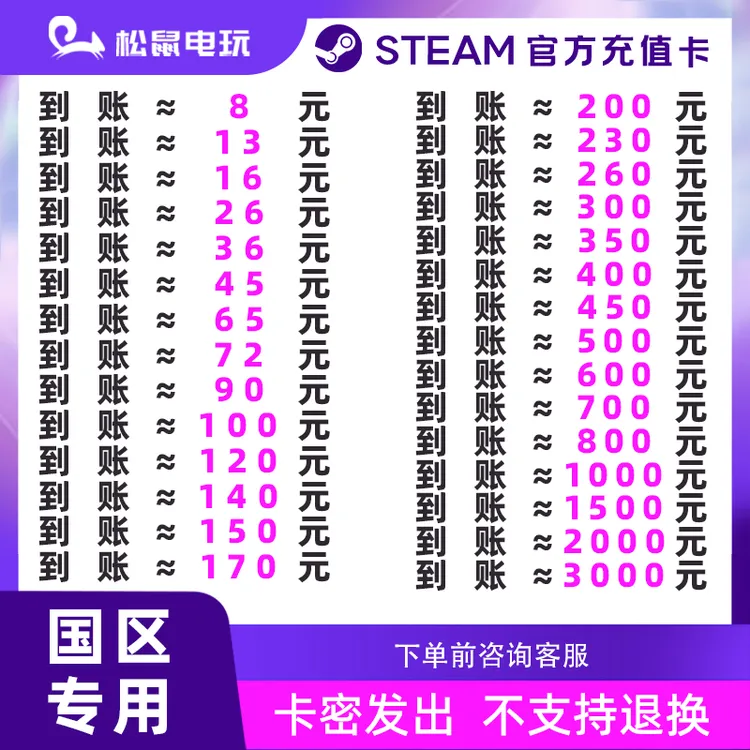 Steam国区 游戏充值卡 卡密自动到账 国区充值码 余额游戏充值卡