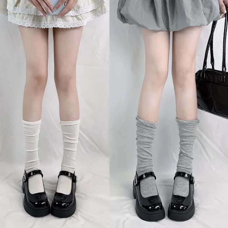 日系云朵边白色堆堆袜春秋款百搭jk小腿袜子女显瘦中筒袜夏季薄