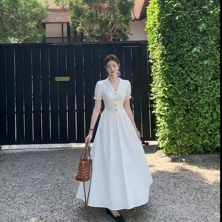 大码法式优雅气质【罗马假日】风收腰显瘦长款欧若风情连衣裙