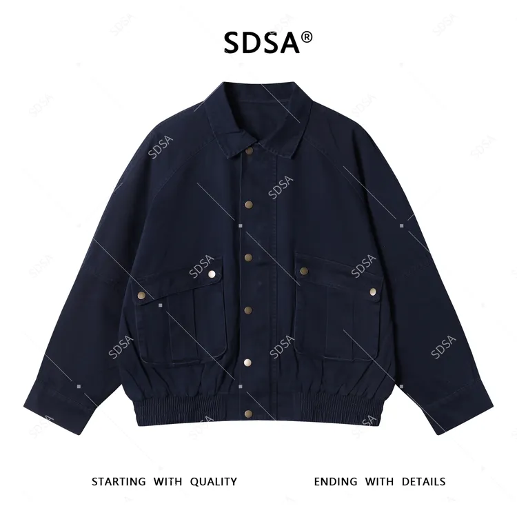 SDSA男士2025新款轻奢痞帅男装纯色拉链按扣设计翻领夹克网红款