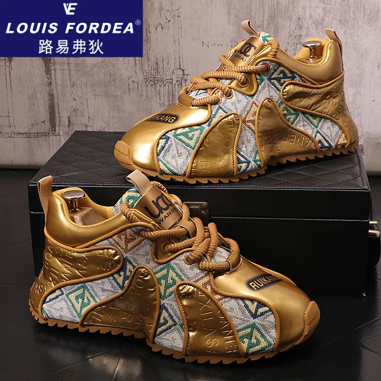 Louis Fordea/路易弗狄夏季厚底老爹鞋男款透气男鞋潮男士厚底