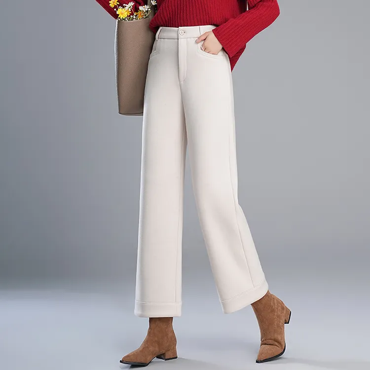 高档秋冬毛呢直筒裤子新款阔腿裤小个子爆款加厚九分女裤毛呢裤子