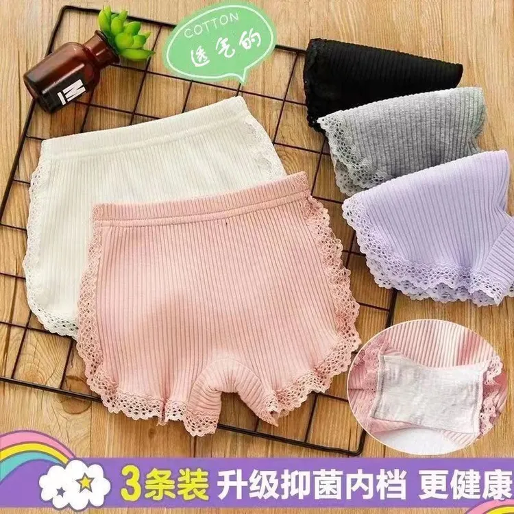 女童安全裤蕾丝花边防走光加裆透气薄款打底裤夏季