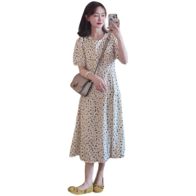 复古俏皮减龄圆点浪边连衣裙女夏季宽松长裙子