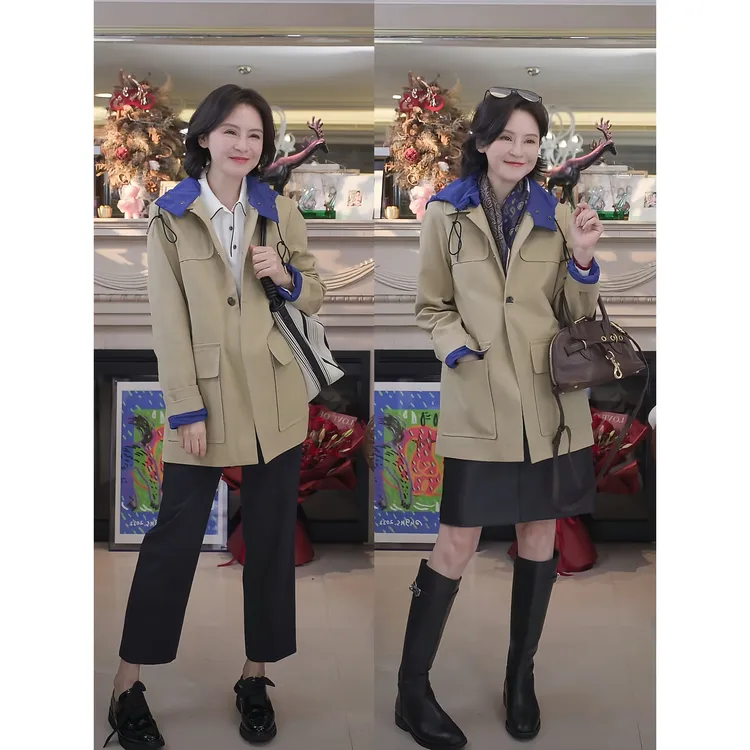 我是摩羯 北疆之旅  60支100棉斜纹撞色连帽早秋廓形外套