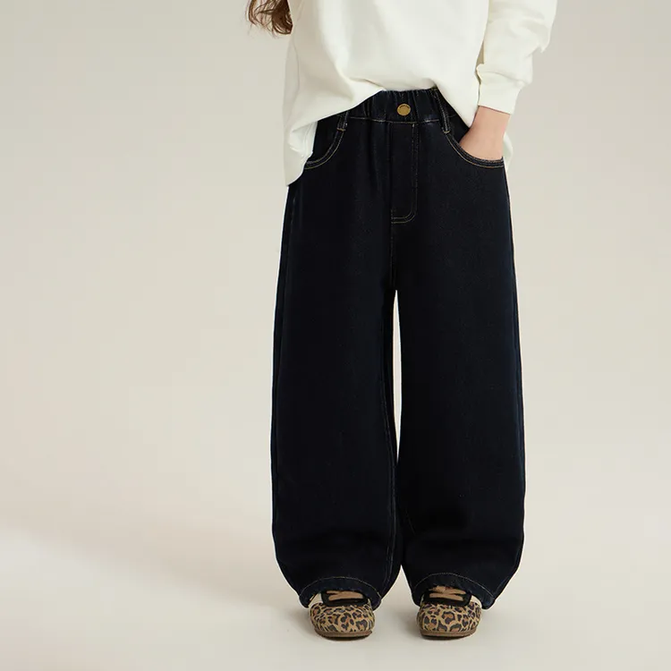 【加绒加厚】中大童韩版复合奥粒绒牛仔裤冬儿童宽松保暖弯刀裤H017