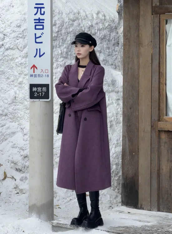 【可可.伊芬】韩板正肩袖无垫肩巨显瘦加厚高奢面料超长大衣25060