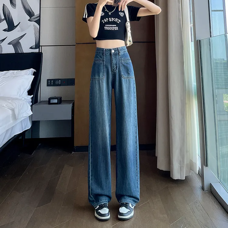 1661垂感阔腿牛仔裤子女2025年春季新款复古高腰显瘦小个子直筒裤