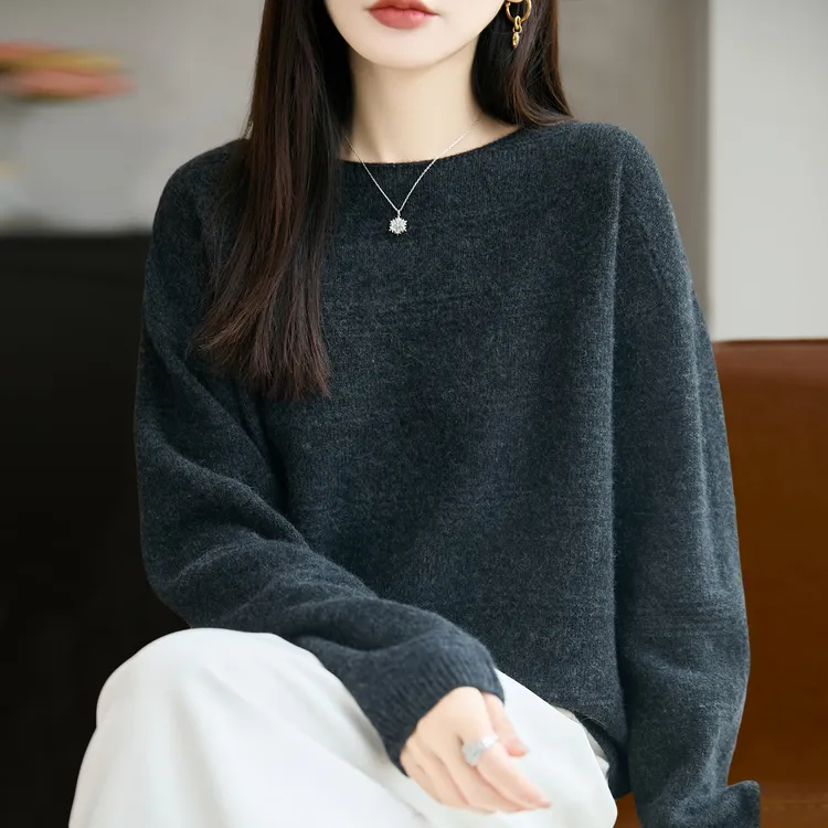 鄂尔斯市100%羊毛纯色针织打底衫女洋气大码女装上衣秋冬羊绒毛衣