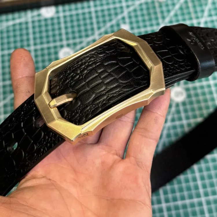 西风4号手工皮带男定制款黄铜扣头层牛皮复古针扣皮带真皮裤腰带