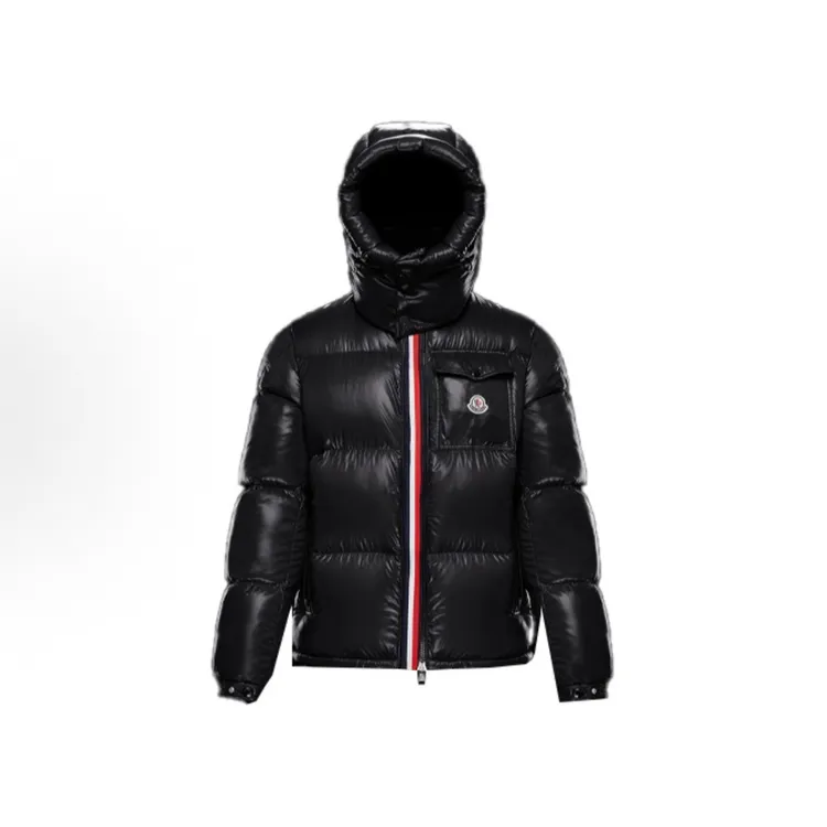 未使用 MONCLER Montbeliard 男款黑色彩条亮面羽绒服