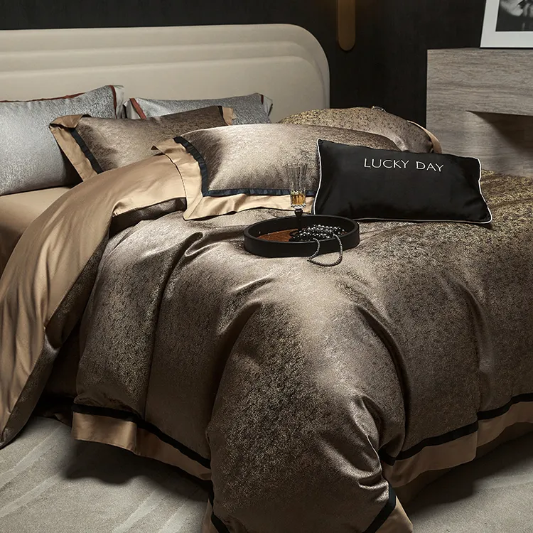 轻奢高级感120支长绒棉贡缎高密色织提花全棉四件套纯棉高端床品4