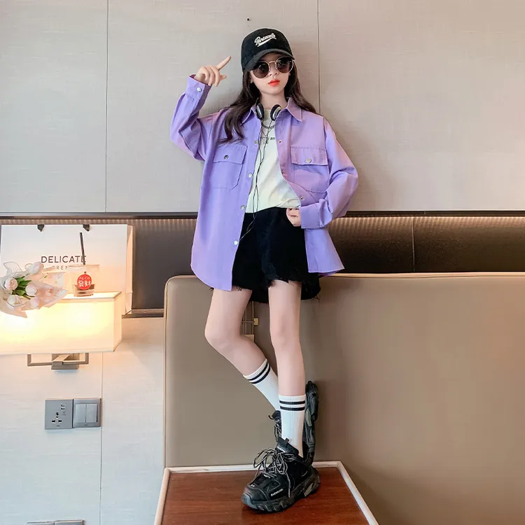 女童外套春秋款衬衫2025新款时髦中大童洋气长袖儿童上衣女孩衬衣