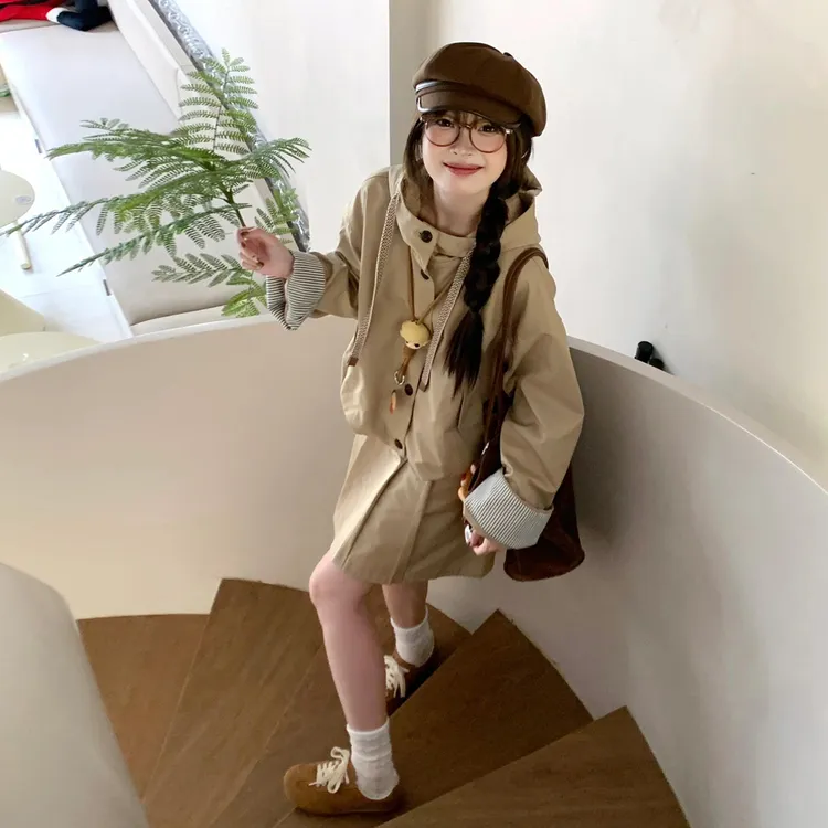 韩系氛围感早秋穿搭2025新款秋日风衣半身裙两件套装裙女8123