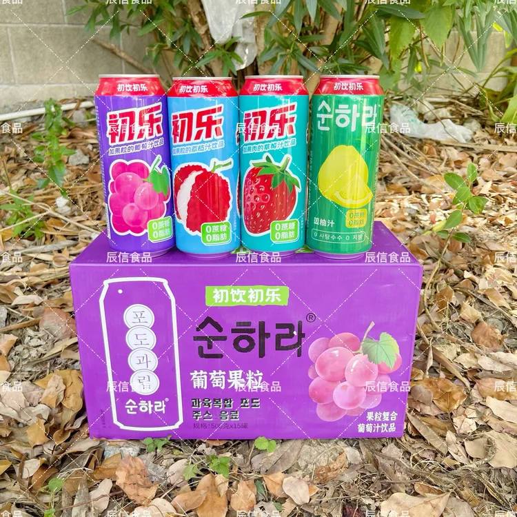 初饮初乐果粒果汁饮料500g/罐葡萄草莓荔枝汁果肉休闲饮品易拉罐